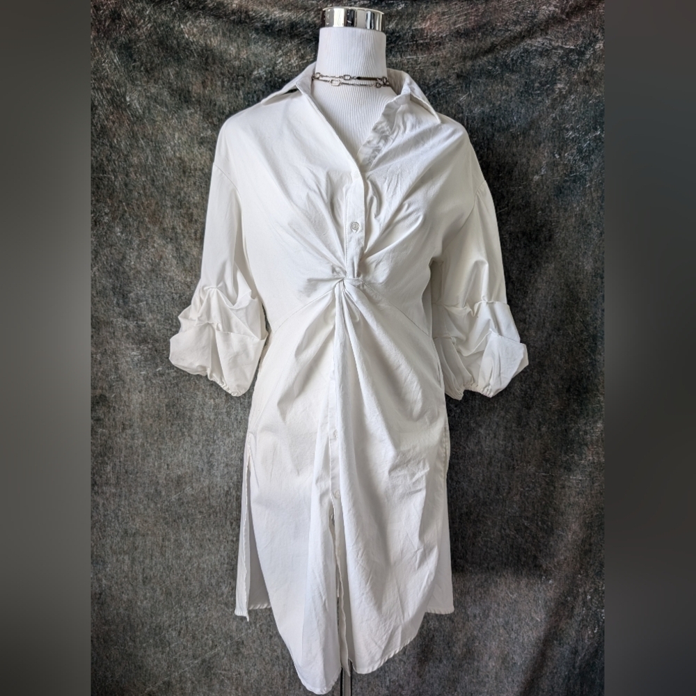 Modern Cover up Tunic Ruched Button down Shirt Dress